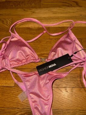 Fashion Nova Sparkling Pink Tie Triangle Bikini